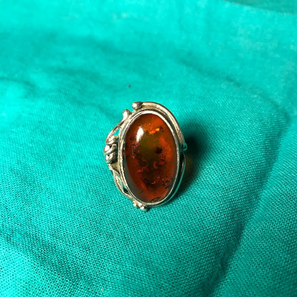 Beautiful Baltic Amber Sterling Silver Ring